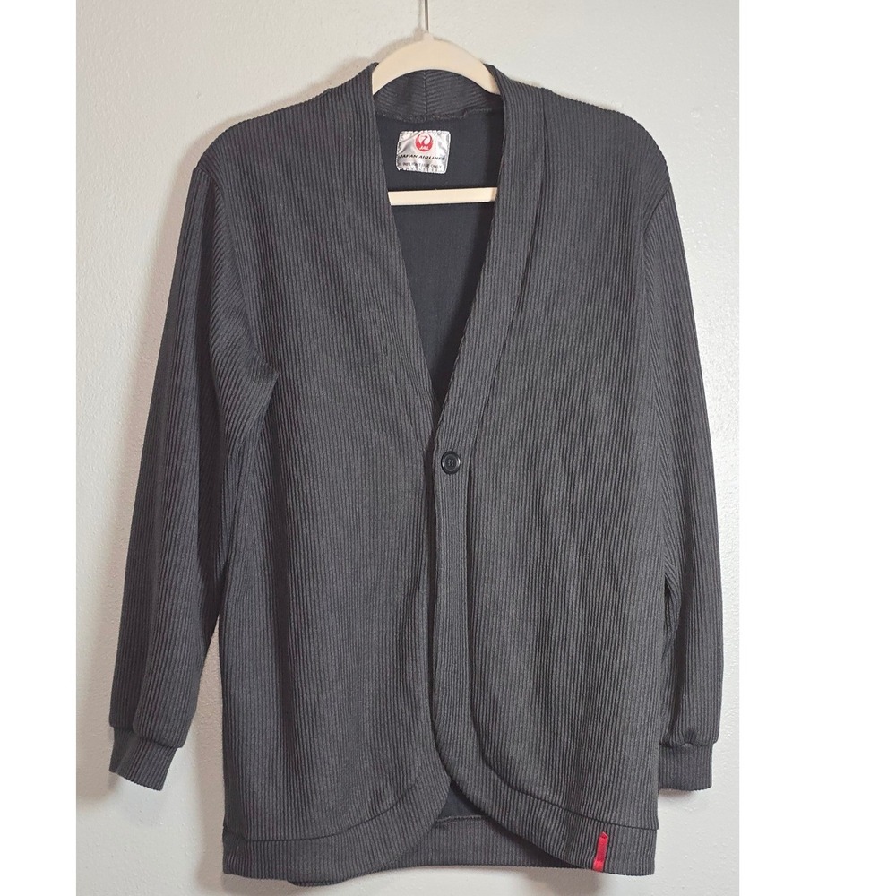 Vintage Japan Airlines JAL In Flight Use Only Cardigan Sweater Charcoal Grey XL